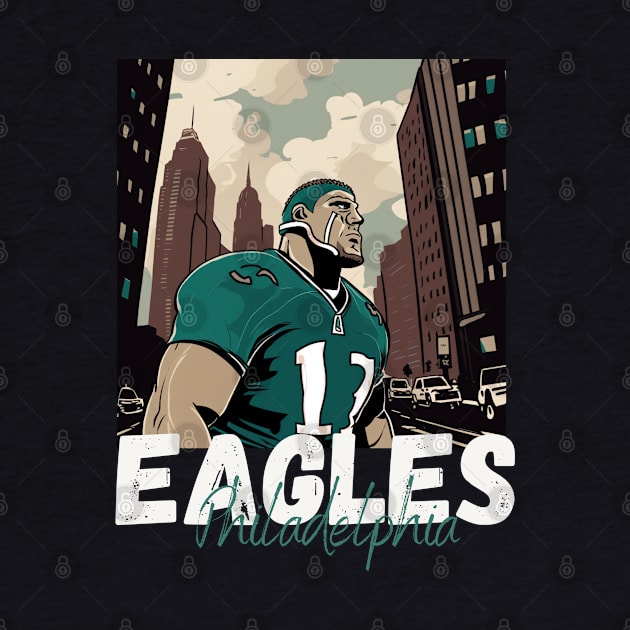 Philadelphia eagles football player graphic design cartoon style beautiful artwork by Nasromaystro